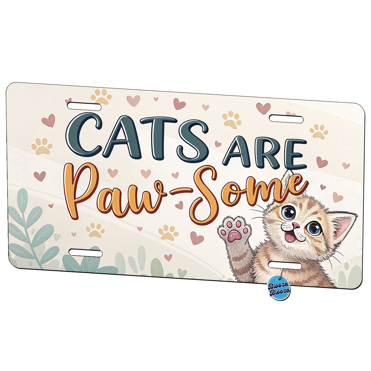 Cats Are Paw-Some Awesome Funny Metal Vanity Novelty Tag License Plate for Trucks Cars SUVs