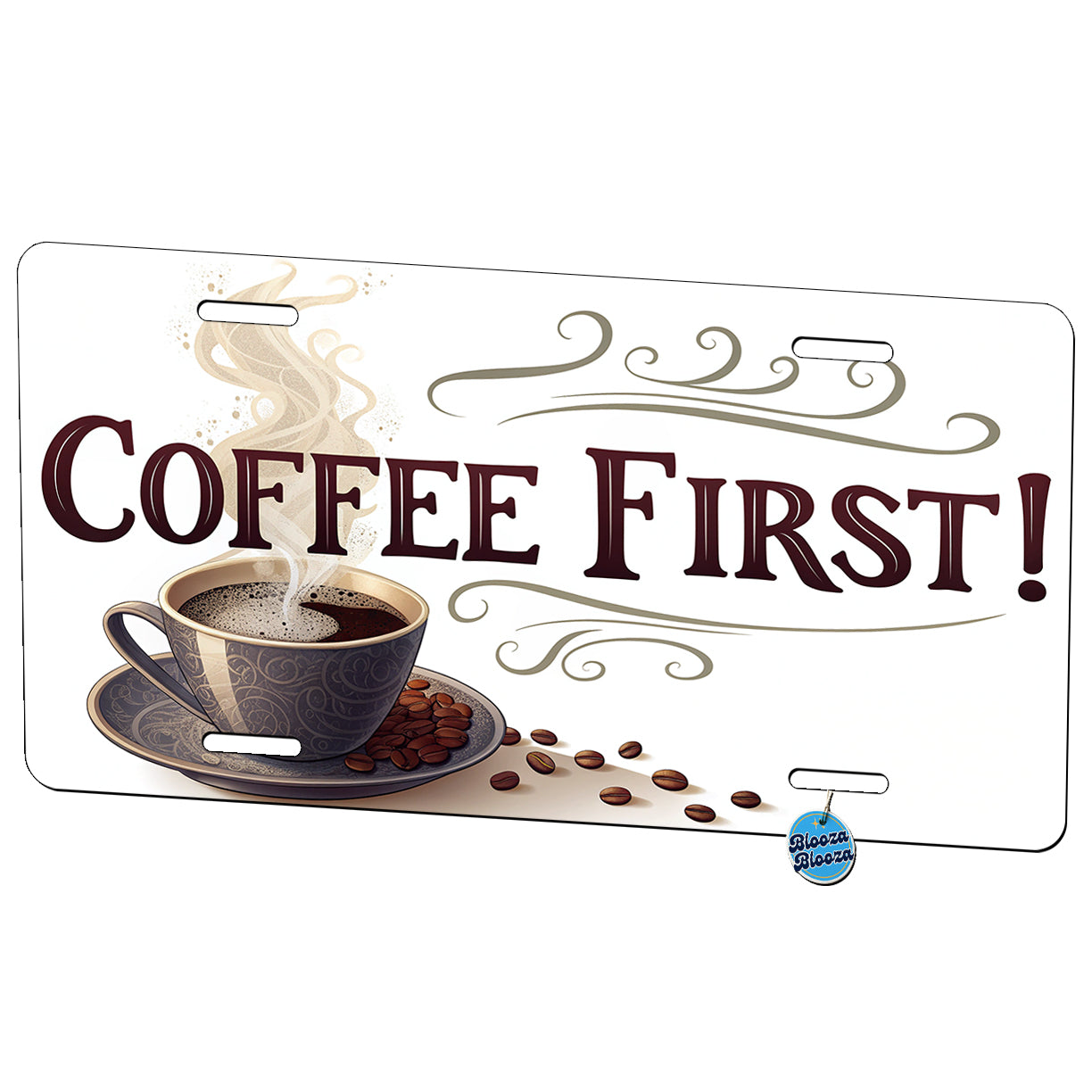 Coffee First Funny Saying Metal Vanity Novelty Tag License Plate for Trucks Cars SUVs