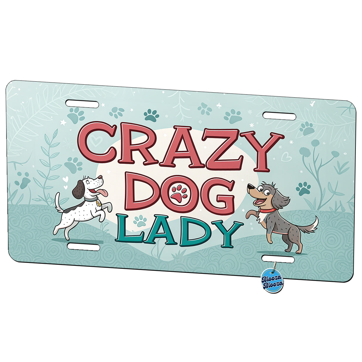Crazy Dog Lady Funny Cartoon Metal Vanity Novelty Tag License Plate for Trucks Cars SUVs