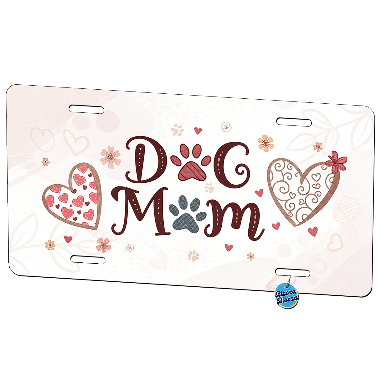 Dog Mom Cute Hearts Metal Vanity Novelty Tag License Plate for Trucks Cars SUVs
