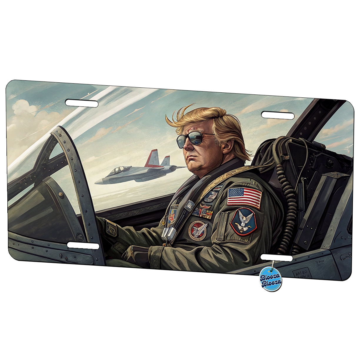 Donald Trump In Jet Fighter Funny Patriotic Metal Vanity Novelty Tag License Plate for Trucks Cars SUVs