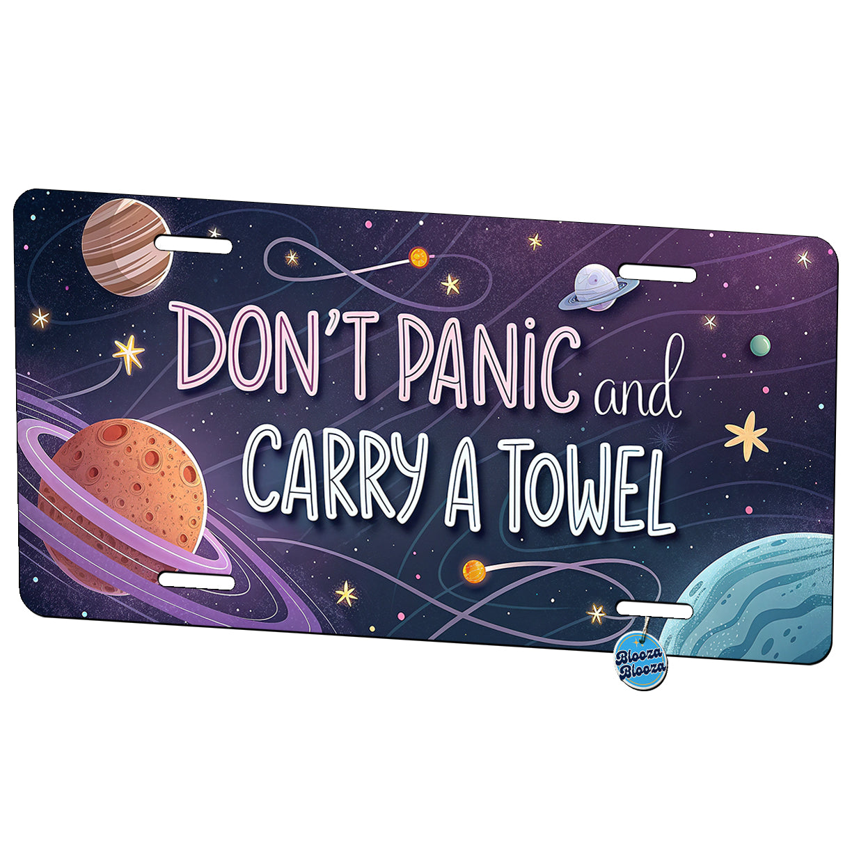 Don't Panic And Carry A Towel Funny Sci-Fi Metal Vanity Novelty Tag License Plate for Trucks Cars SUVs