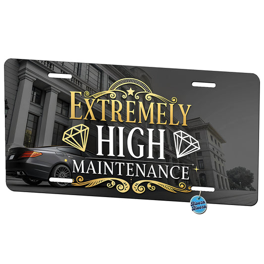 Extremely High Maintenance Funny Gold Diamonds Metal Vanity Novelty Tag License Plate for Trucks Cars SUVs