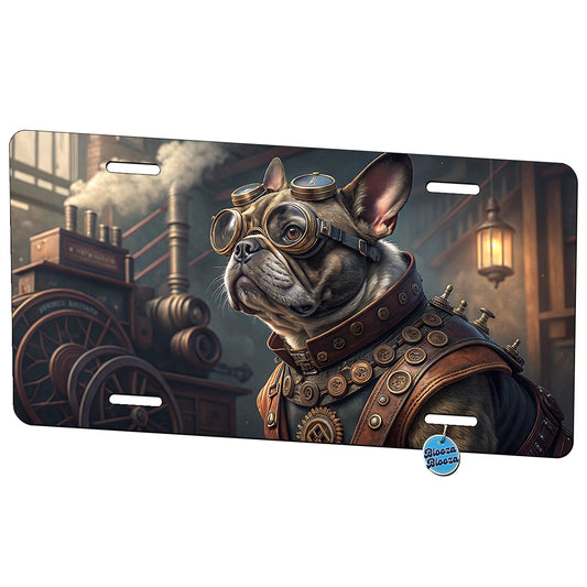 French Bulldog Dog Steampunk Metal Vanity Novelty Tag License Plate for Trucks Cars SUVs