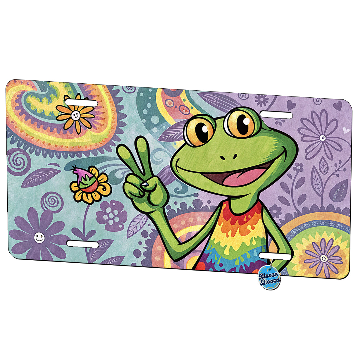 Frog Giving Peace Sign Hippie Tie Dye Metal Vanity Novelty Tag License Plate for Trucks Cars SUVs