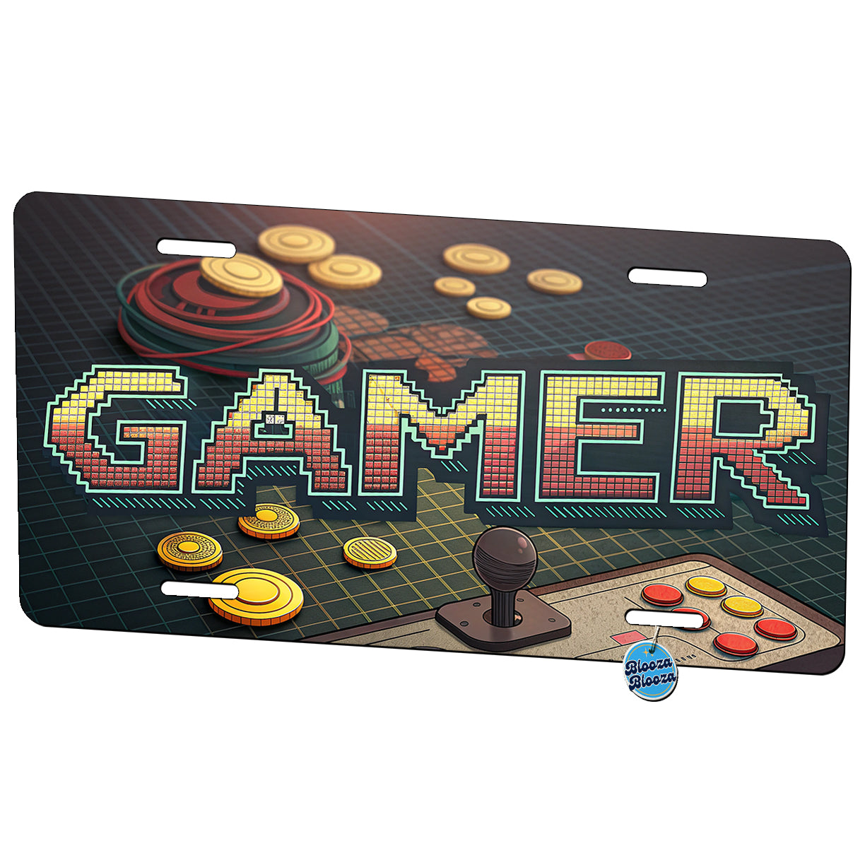 Gamer Retro Pixel Arcade Controller Metal Vanity Novelty Tag License Plate for Trucks Cars SUVs