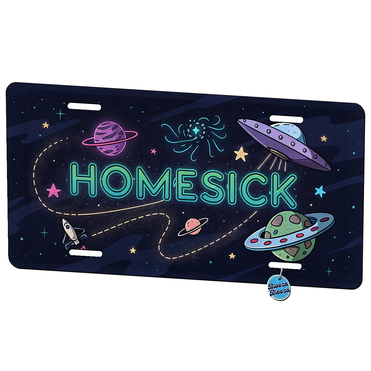 Homesick UFO Sci-Fi Funny Saying Metal Vanity Novelty Tag License Plate for Trucks Cars SUVs
