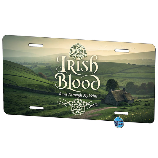Irish Blood Runs Through My Veins Metal Vanity Novelty Tag License Plate for Trucks Cars SUVs