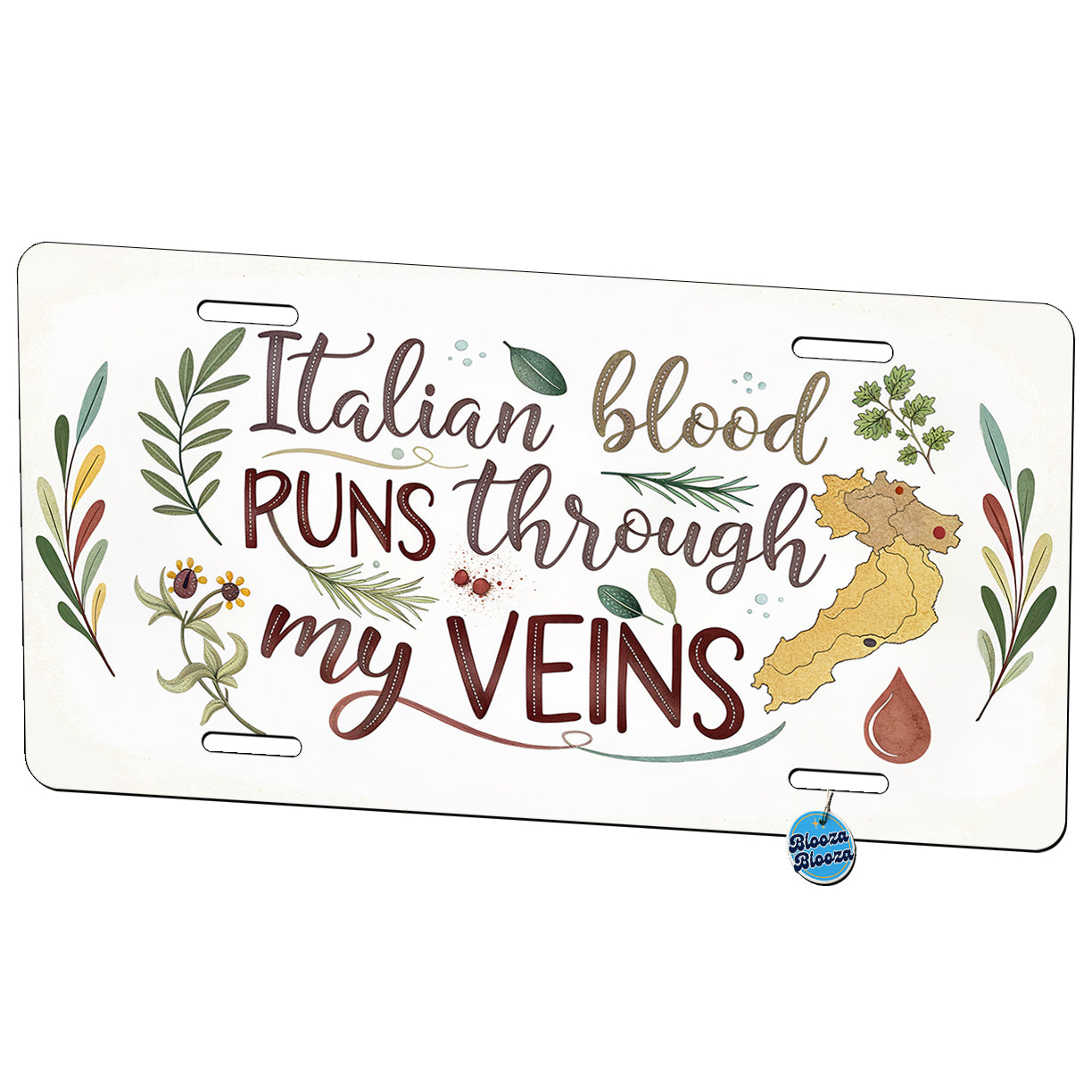 Italian Blood Runs Through My Veins Metal Vanity Novelty Tag License Plate for Trucks Cars SUVs
