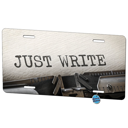 Just Write Retro Typewriter Inspirational Metal Vanity Novelty Tag License Plate for Trucks Cars SUVs