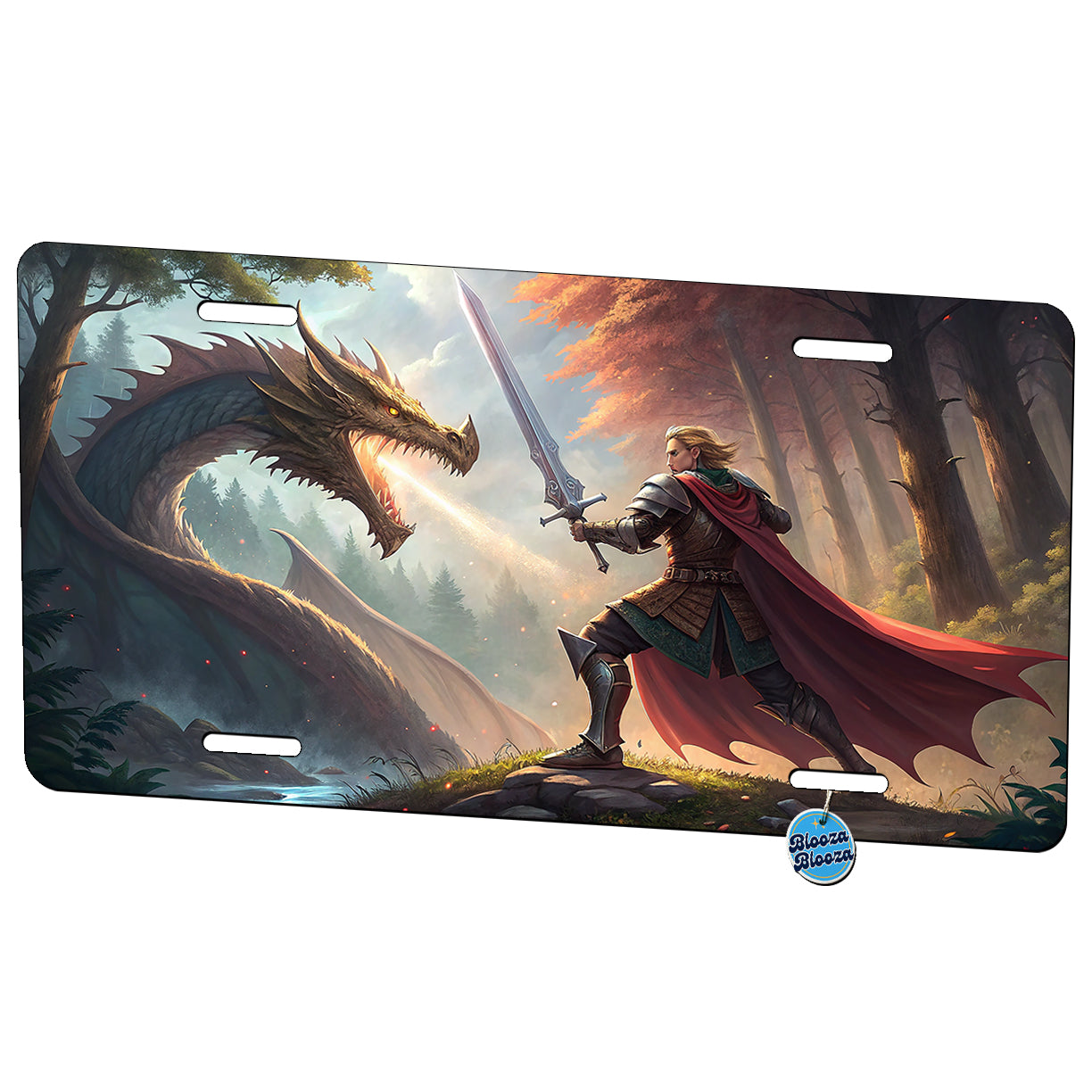 Knight Dragon Slayer Illustration Metal Vanity Novelty Tag License Plate for Trucks Cars SUVs