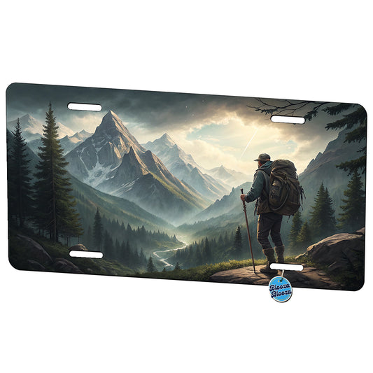 Man Hiking In The Mountains Metal Vanity Novelty Tag License Plate for Trucks Cars SUVs