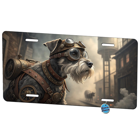 Miniature Schnauzer Dog Steampunk Metal Vanity Novelty Tag License Plate for Trucks Cars SUVs