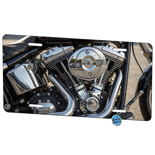 Motorcycle Chrome Engine Close-up Metal Vanity Novelty Tag License Plate for Trucks Cars SUVs