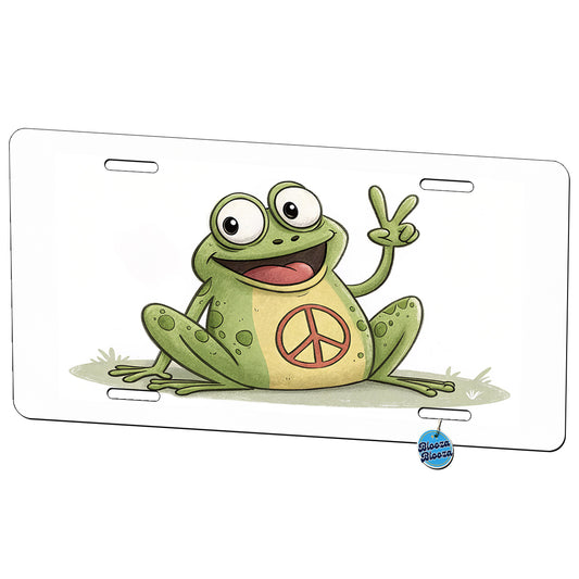 Peace Sign Frog Cartoon Metal Vanity Novelty Tag License Plate for Trucks Cars SUVs