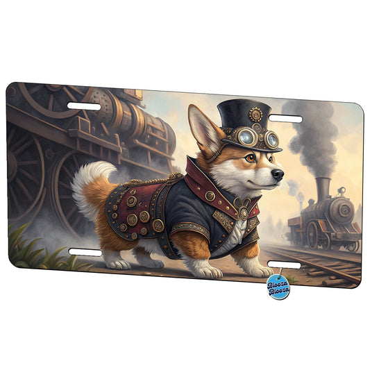 Pembroke Welsh Corgi Dog Steampunk Metal Vanity Novelty Tag License Plate for Trucks Cars SUVs