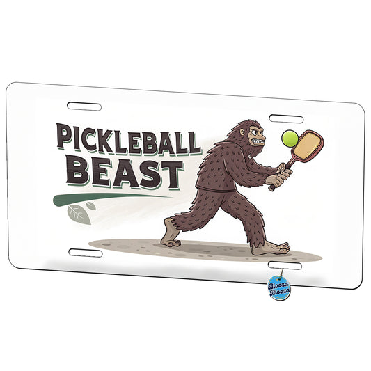 Pickleball Beast Funny Bigfoot Holding Paddle Metal Vanity Novelty Tag License Plate for Trucks Cars SUVs