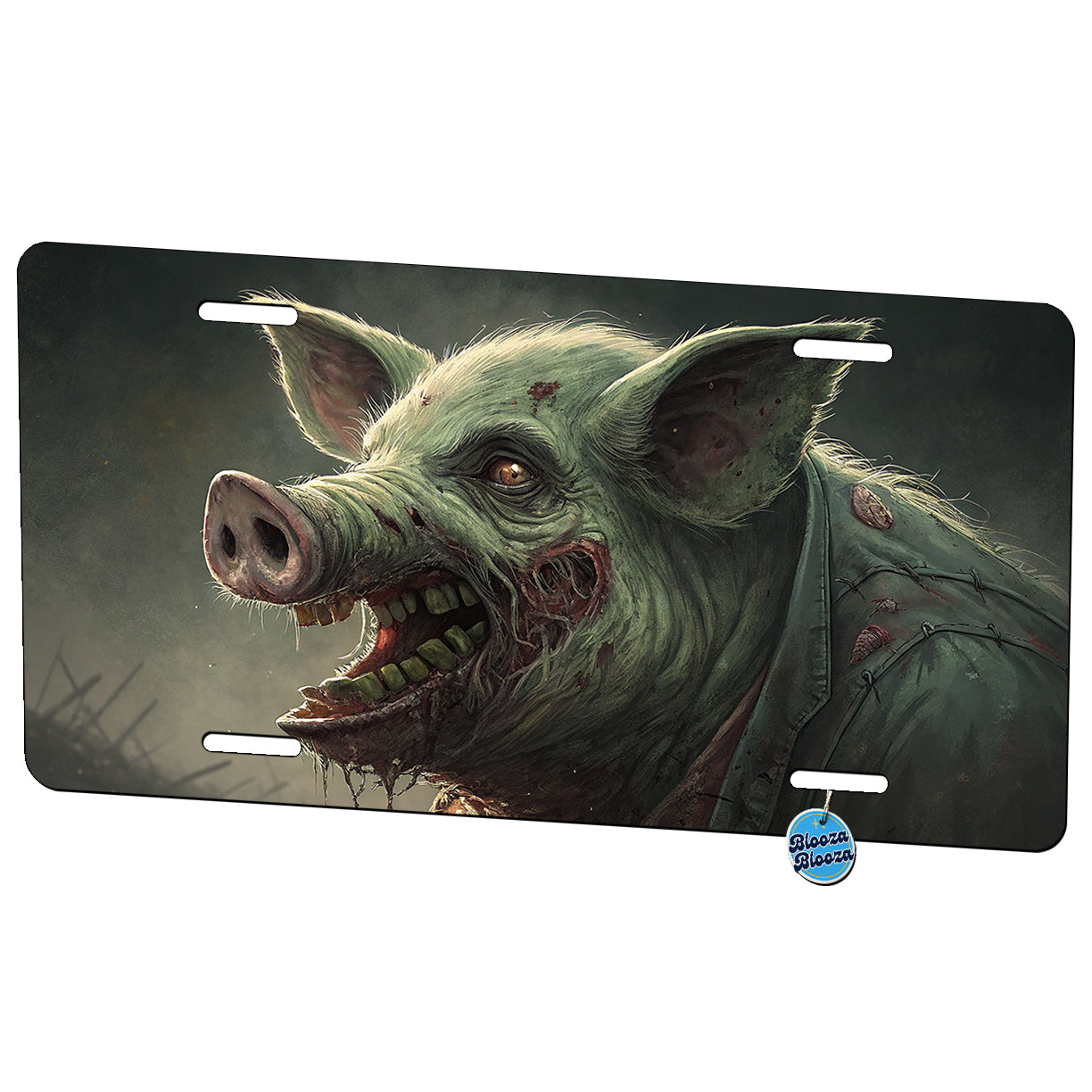 Pig Zombie Creepy Scary Halloween Metal Vanity Novelty Tag License Plate for Trucks Cars SUVs
