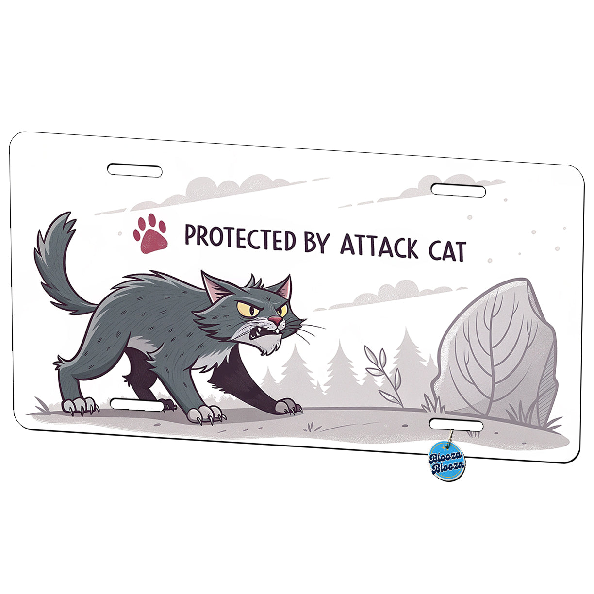 Protected By Attack Cat Funny Metal Vanity Novelty Tag License Plate for Trucks Cars SUVs