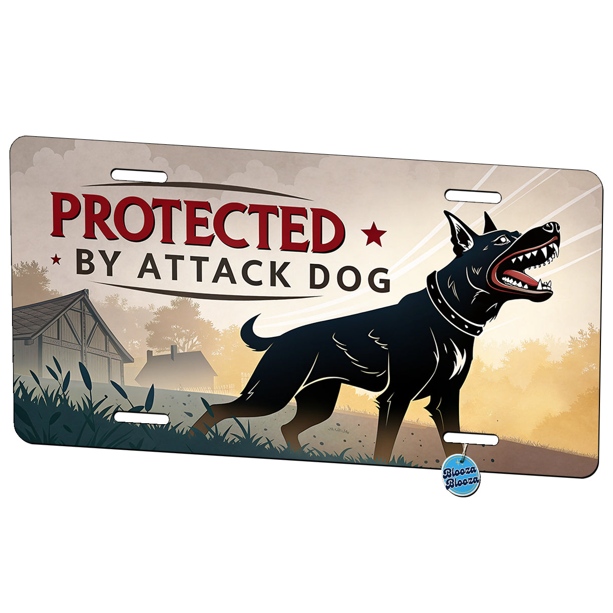 Protected By Attack Dog Metal Vanity Novelty Tag License Plate for Trucks Cars SUVs