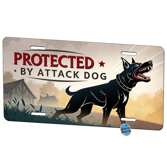 Protected By Attack Dog Metal Vanity Novelty Tag License Plate for Trucks Cars SUVs