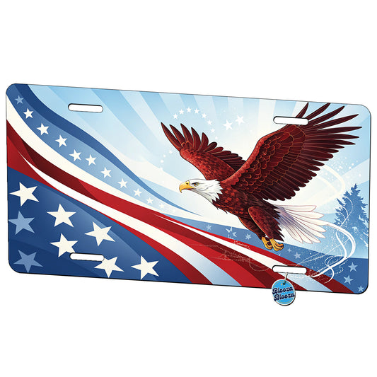 Red Blue White Patriotic Bald Eagle Metal Vanity Novelty Tag License Plate for Trucks Cars SUVs