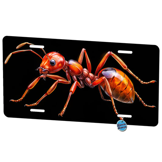 Red Fire Ant Watercolor Black Background Metal Vanity Novelty Tag License Plate for Trucks Cars SUVs