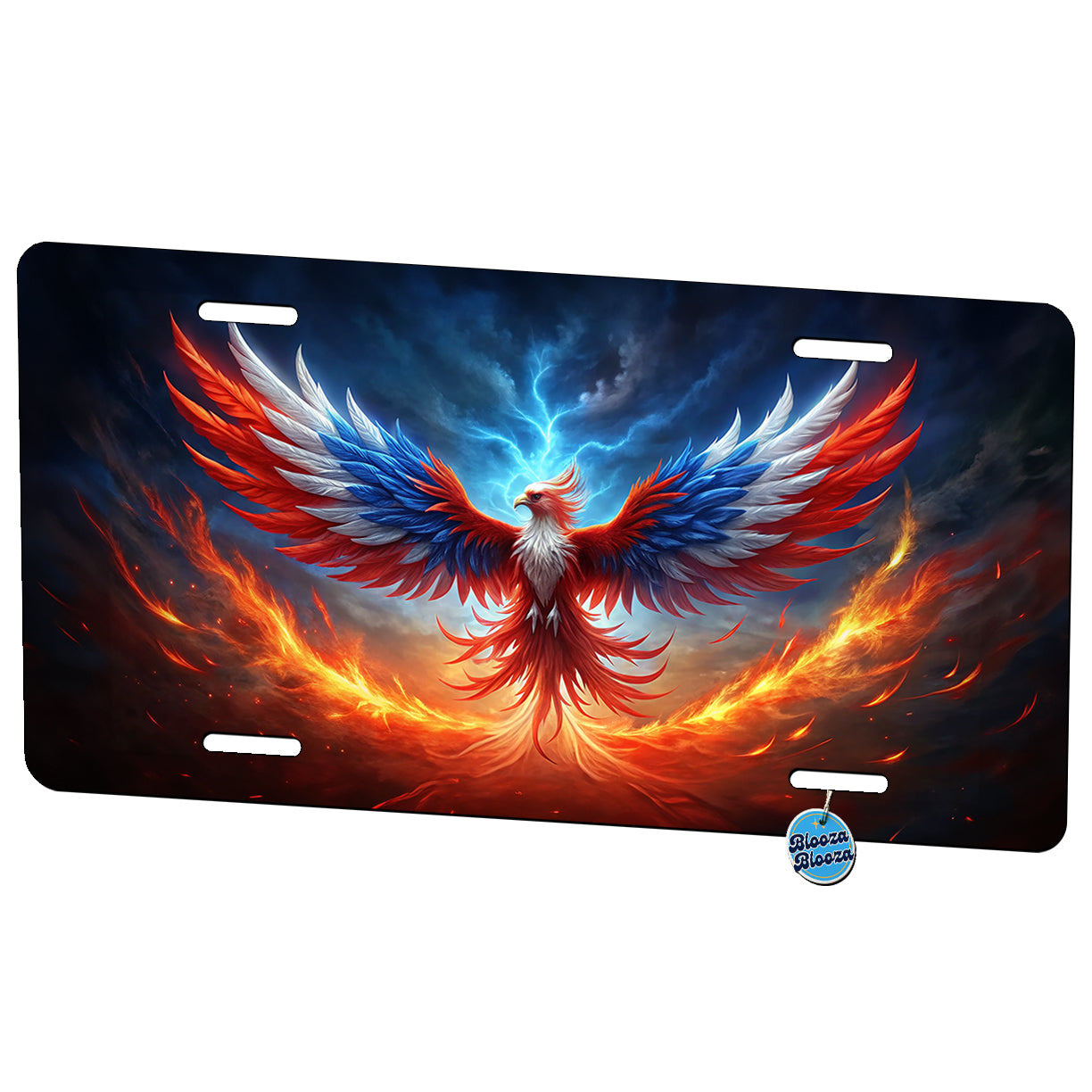 Red White And Blue Phoenix Rising Metal Vanity Novelty Tag License Plate for Trucks Cars SUVs