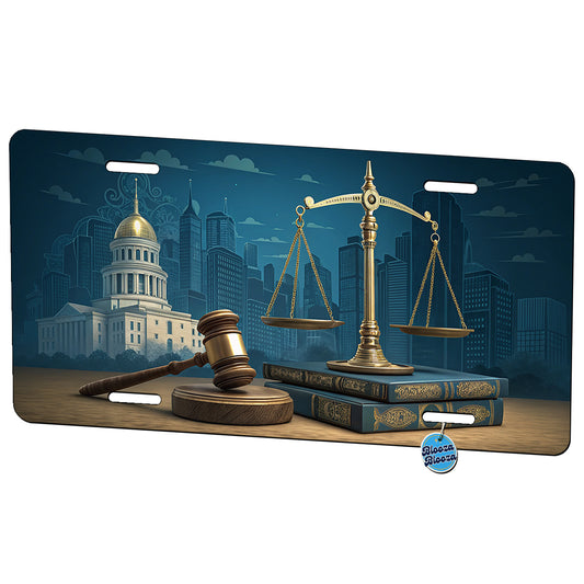 Scales Of Justice Legal Lawyer Judge Metal Vanity Novelty Tag License Plate for Trucks Cars SUVs