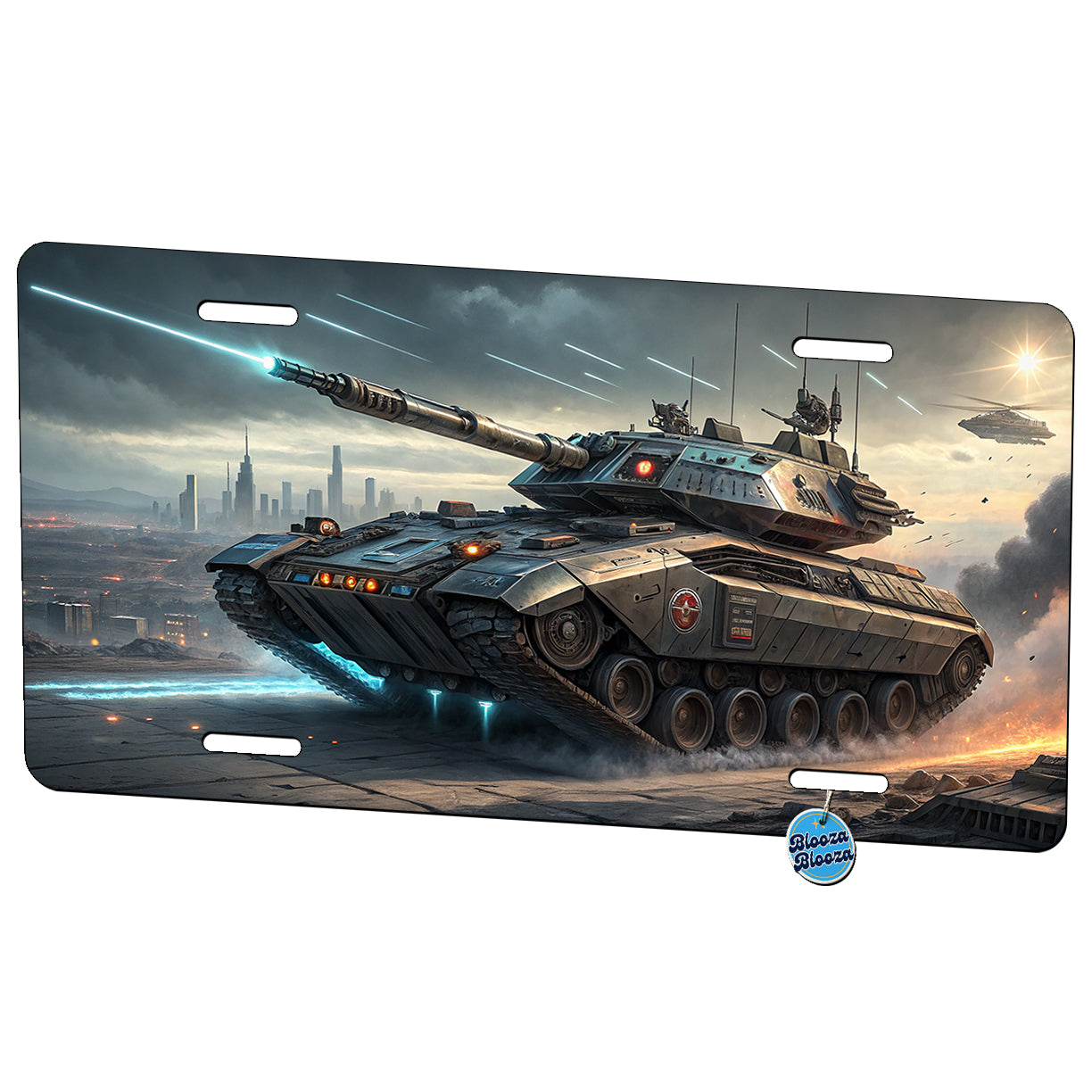 Sci-Fi Tank In Battle Metal Vanity Novelty Tag License Plate for Trucks Cars SUVs