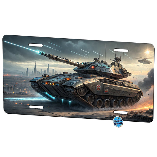 Sci-Fi Tank In Battle Metal Vanity Novelty Tag License Plate for Trucks Cars SUVs