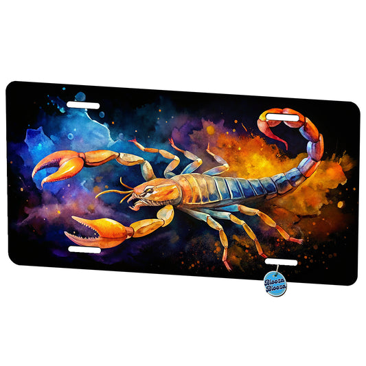 Scorpion Watercolor Black Background Metal Vanity Novelty Tag License Plate for Trucks Cars SUVs