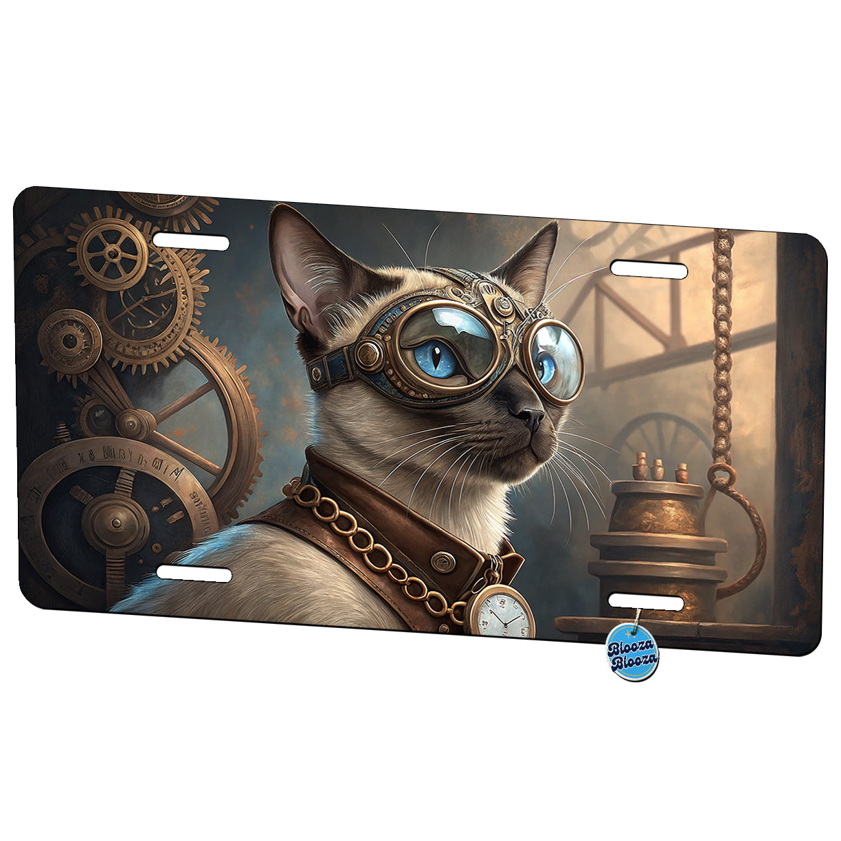 Siamese Cat Steampunk Metal Vanity Novelty Tag License Plate for Trucks Cars SUVs