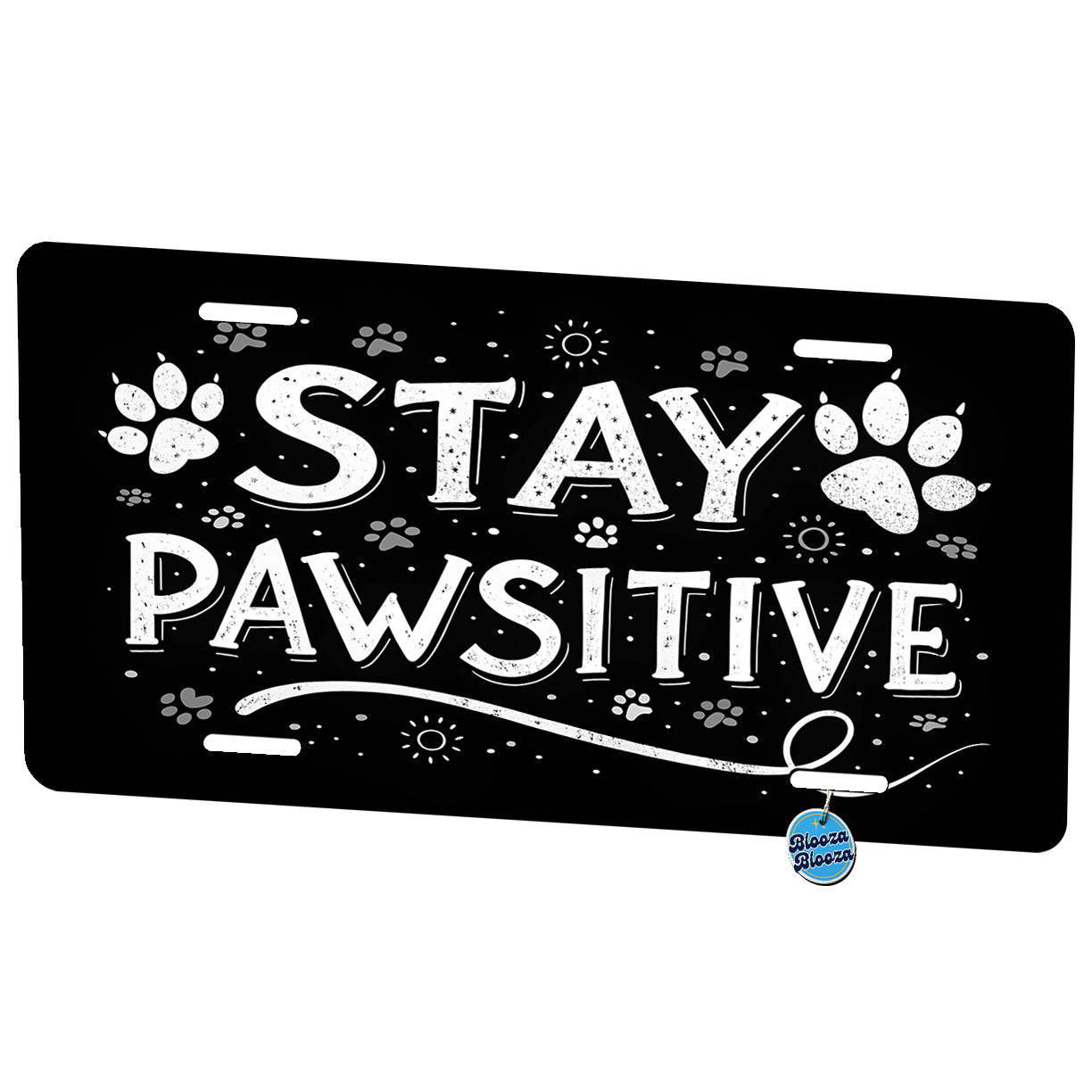 Stay Pawsitive Positive Black White Paw Prints Metal Vanity Novelty Tag License Plate for Trucks Cars SUVs