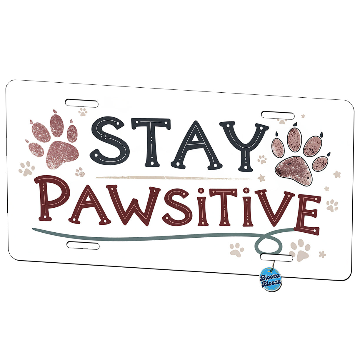 Stay Pawsitive Positive Paw Prints Inspirational Funny Metal Vanity Novelty Tag License Plate for Trucks Cars SUVs