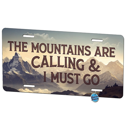 The Mountains Are Calling And I Must Go Hiking Camping Metal Vanity Novelty Tag License Plate for Trucks Cars SUVs
