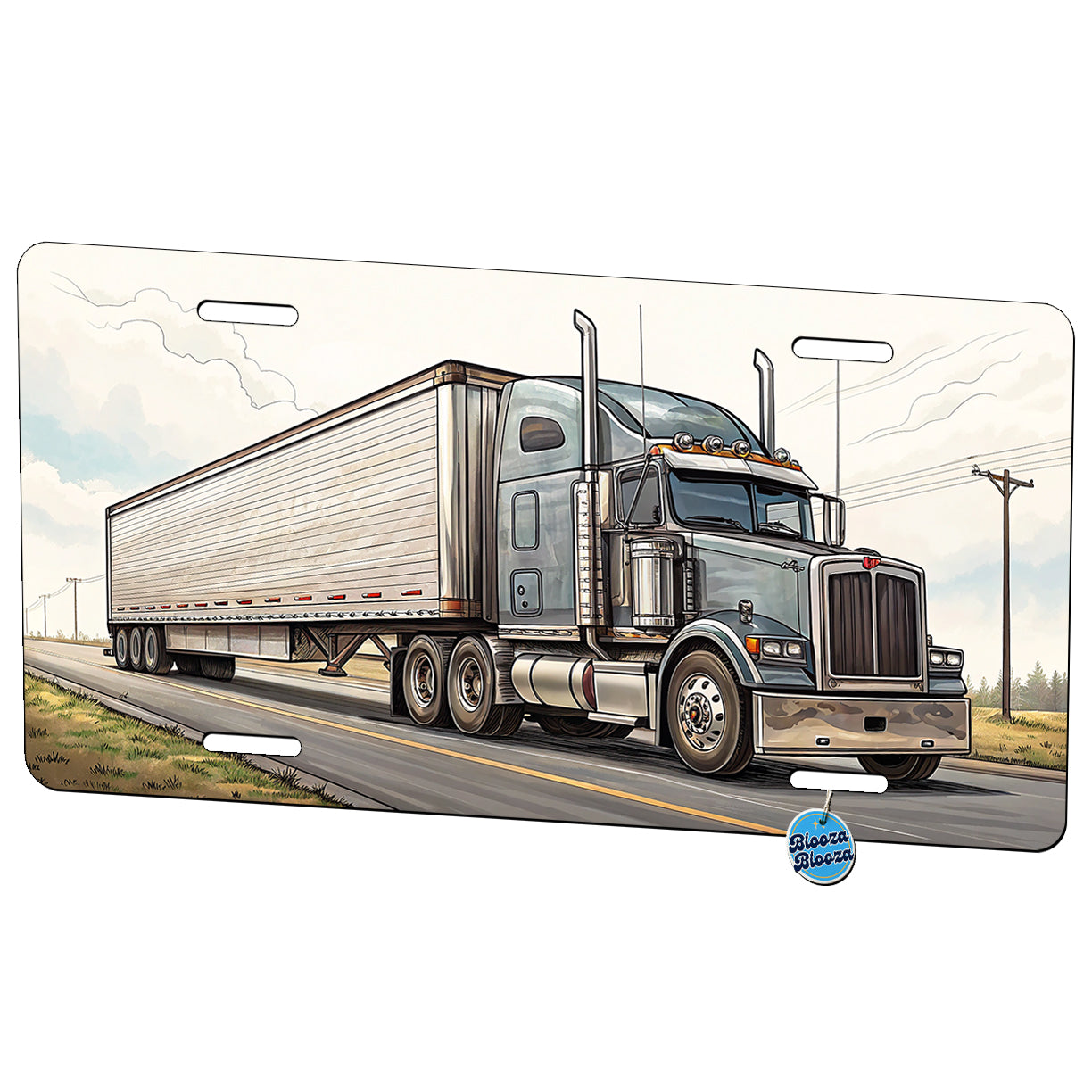Tractor Trailer Semi Big Rig Truck Metal Vanity Novelty Tag License Plate for Trucks Cars SUVs