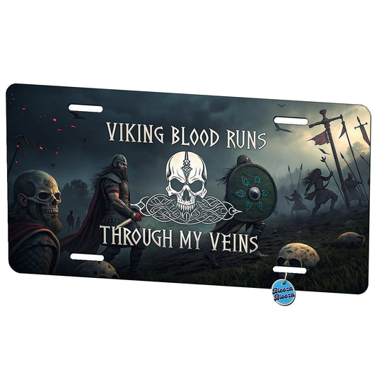 Viking Blood Runs Through My Veins Norse Scandinavian Metal Vanity Novelty Tag License Plate for Trucks Cars SUVs