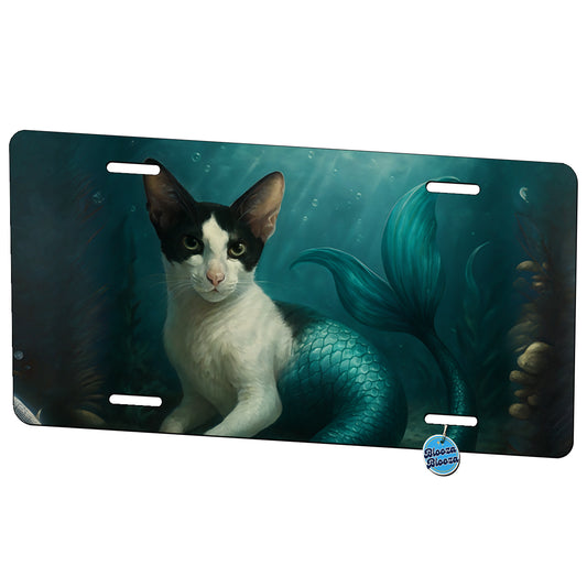 Vintage Oriental Shorthair Cat Mermaid Fantasy Painting Metal Vanity Novelty Tag License Plate for Trucks Cars SUVs