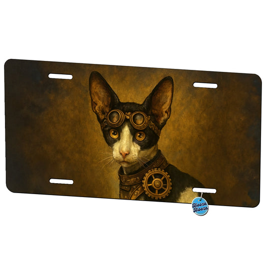 Vintage Steampunk Oriental Shorthair Cat Fantasy Painting Metal Vanity Novelty Tag License Plate for Trucks Cars SUVs