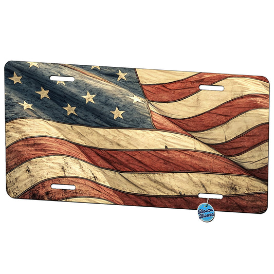 Waving Rustic American Flag Illustration Metal Vanity Novelty Tag License Plate for Trucks Cars SUVs
