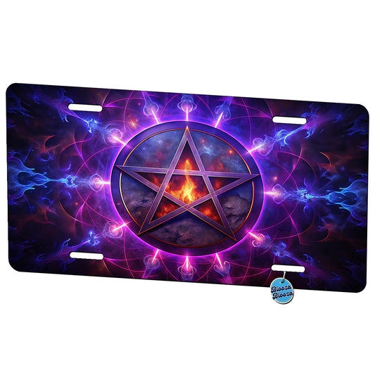 Wiccan Purple Pentagram Evil Summoning Circle Metal Vanity Novelty Tag License Plate for Trucks Cars SUVs