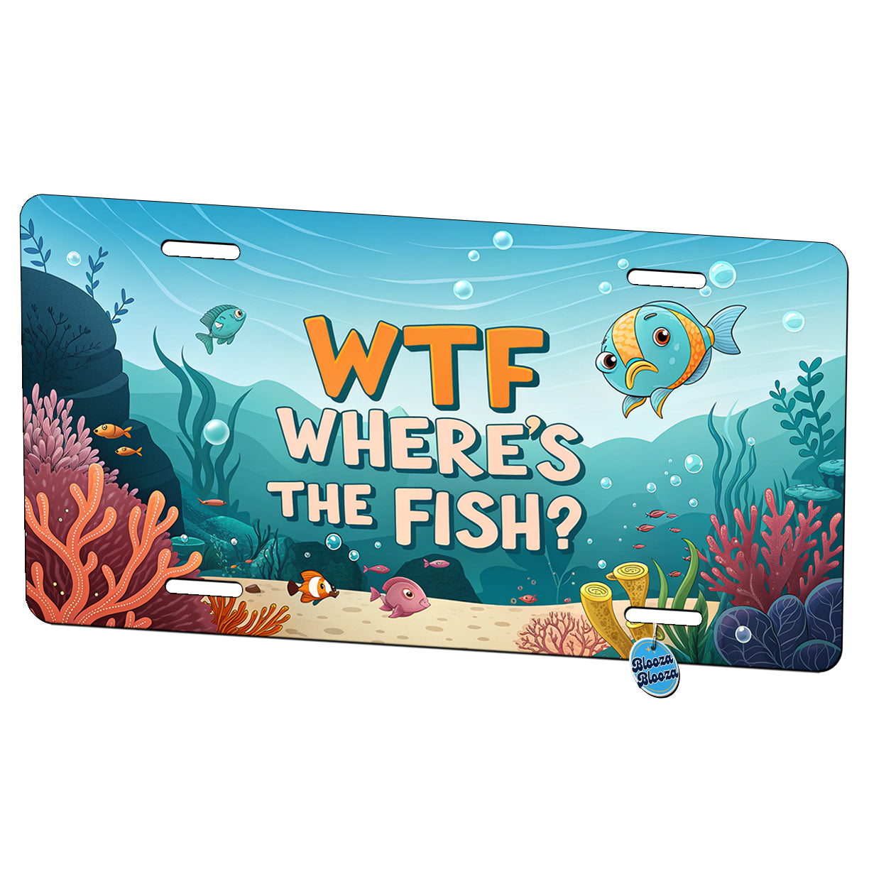 Wtf Where's The Fish Funny Fishing Metal Vanity Novelty Tag License Plate for Trucks Cars SUVs