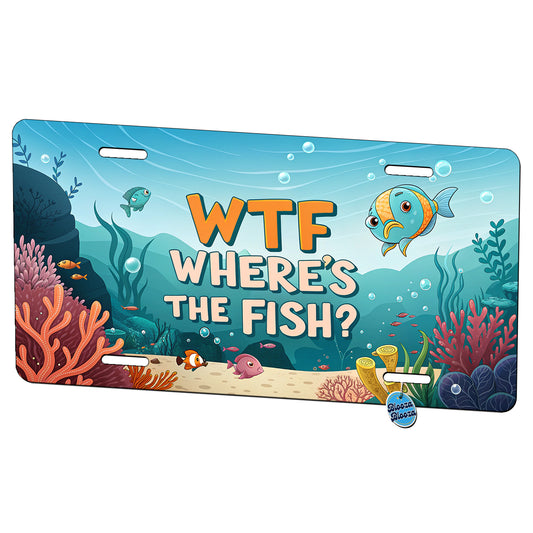 Wtf Where's The Fish Funny Fishing Metal Vanity Novelty Tag License Plate for Trucks Cars SUVs