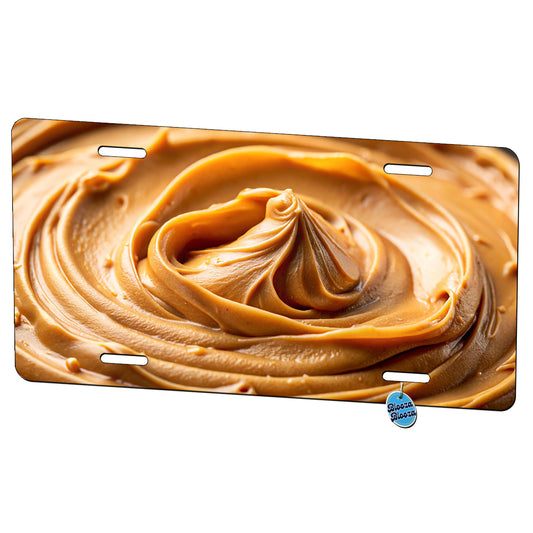Close-up of Creamy Peanut Butter Metal Vanity Novelty Tag License Plate for Trucks Cars SUVs