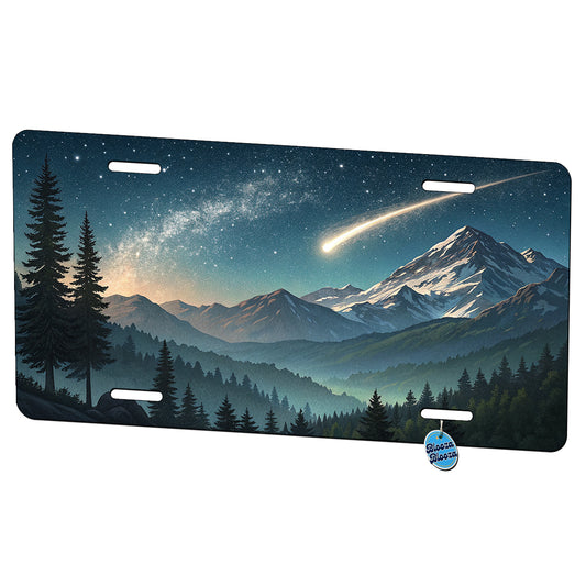 Comet Shooting Star In The Night Sky Over Mountains Metal Vanity Novelty Tag License Plate for Trucks Cars SUVs