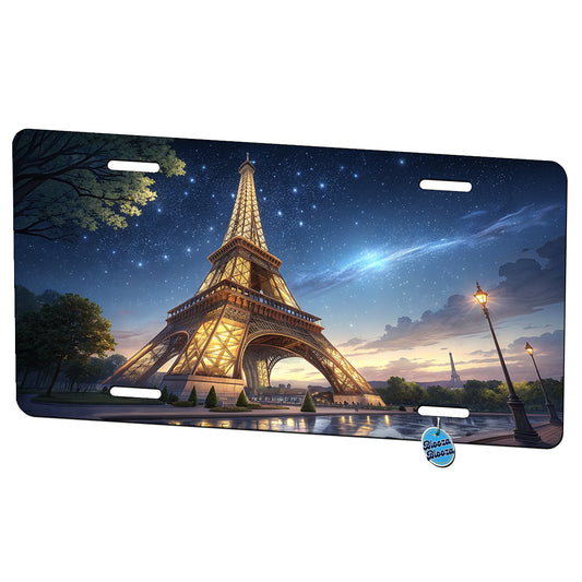 Eiffel Tower Paris At Night Illustration Metal Vanity Novelty Tag License Plate for Trucks Cars SUVs