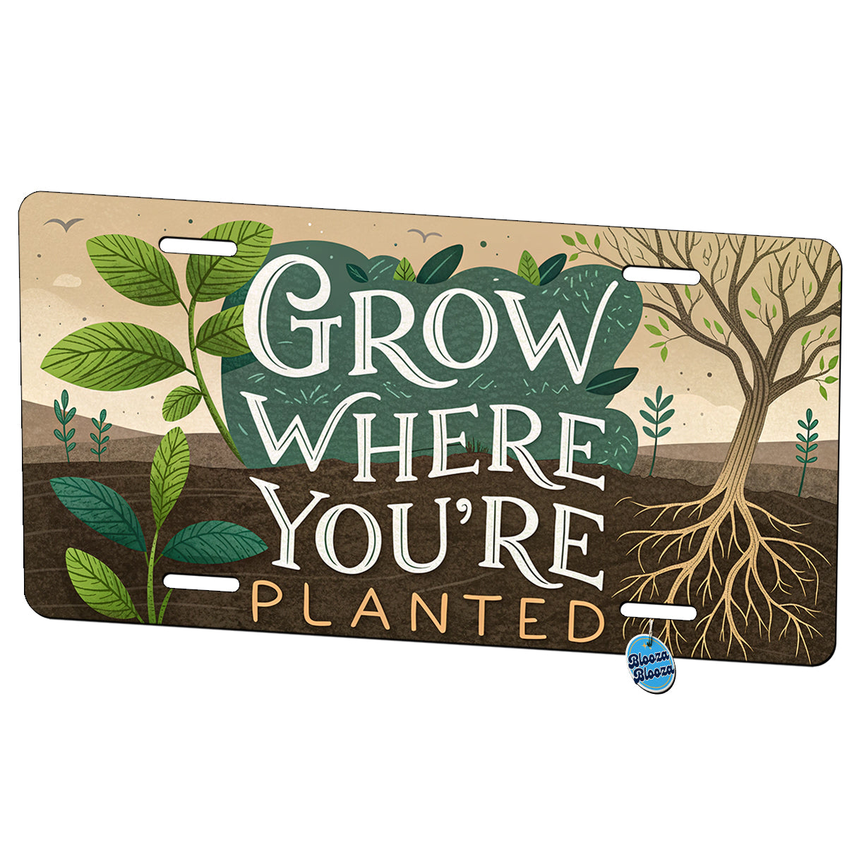 Grow Where You're Planted Inspirational Metal Vanity Novelty Tag License Plate for Trucks Cars SUVs