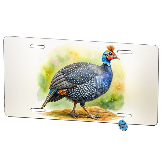 Guinea Fowl Colorful Watercolor Metal Vanity Novelty Tag License Plate for Trucks Cars SUVs