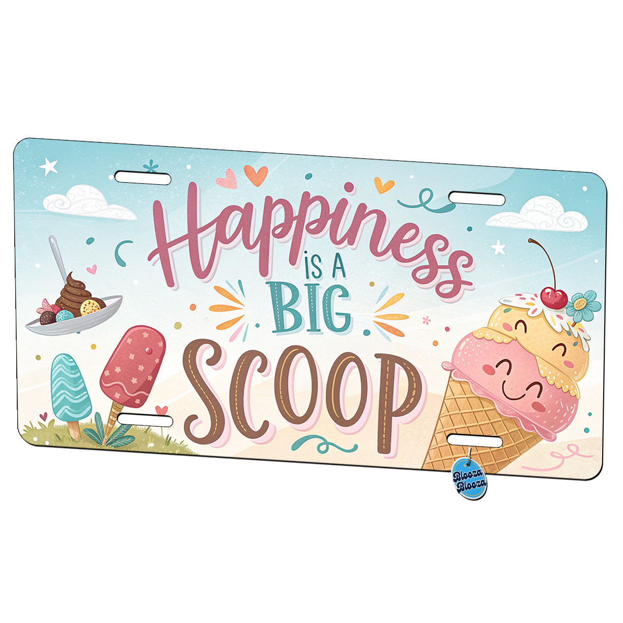 Happiness Is A Big Scoop Ice Cream Funny Metal Vanity Novelty Tag License Plate for Trucks Cars SUVs